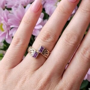 Delicate Silver Ring with Purple Amethyst Gemstones Size 7